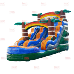 15 foot tiki plunge single lane inflated pool green base Right 175 1 15' Tiki Plunge Water Slide