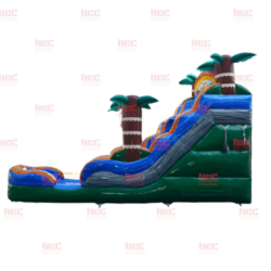 15 foot tiki plunge single lane inflated pool green base Side 1755 1 15' Tiki Plunge Water Slide